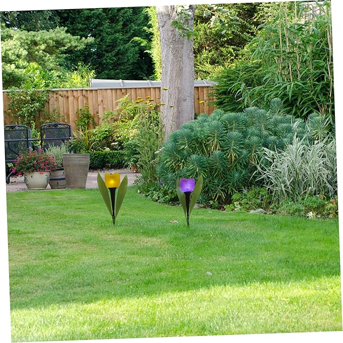 DOITOOL 2pcs Solar Led Garden Lights Design Outdoor Solar Pathway Lights for Driveway Energy Saving Auto Sensor Yellow and Colors