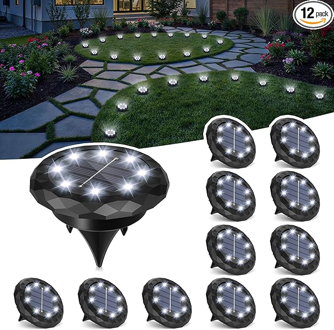 SOLPEX Mini Solar Ground Lights, 12 Pack Solar Lights Outdoor Waterproof, Landscape Lighting for Garden Pathway | Lumora