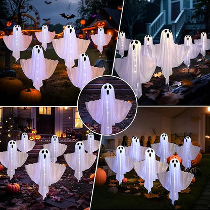 6-Pack Solar Ghost Lights for Halloween Decorations Outdoor, Light up Floating Scary Ghosts Decorations, Waterproof Solar Halloween Lights Outdoor for Yard, Garden, Pathway, Haunted House Party Decor