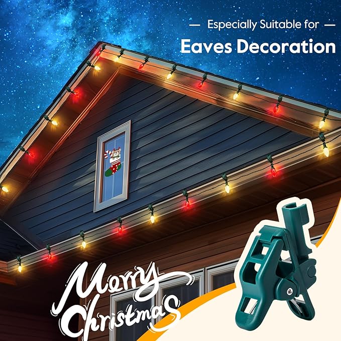 C9 LED Christmas Lights Outdoor with 50 Spring Clips, 50ft 50 LED Waterproof Strawberry String Lights, Commercial | Lumora