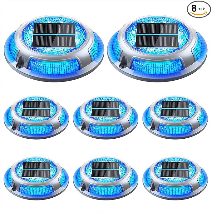 Solar Driveway Lights, 8 Pack Heavy Duty Driveway Lights Solar Powered 2 Color Mode (Cool White/Blue) IP68 | Lumora
