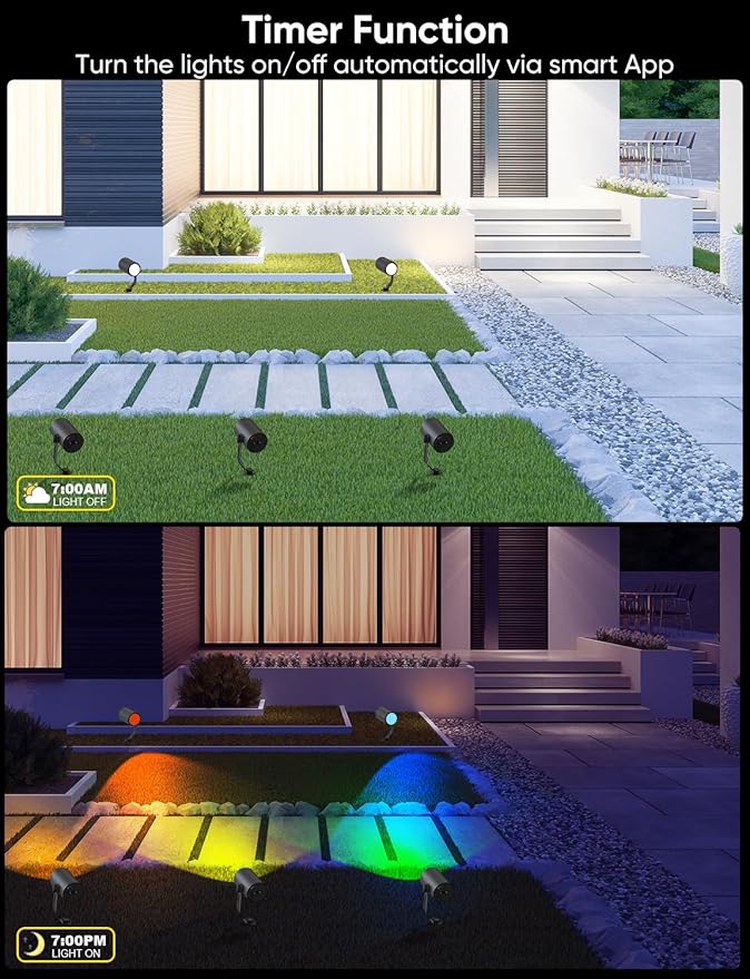 APPECK Smart Outdoor Spot Lights 24W, RGBCW Color Changing Landscape Lights 4 Pack, IP65 Waterproof Low Voltage | Lumora