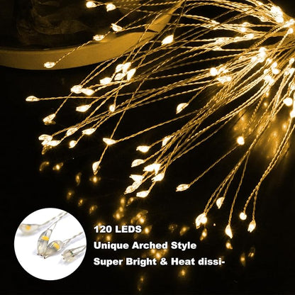 Anordsem Solar Lights Outdoor Waterproof: 4 Pack Garden Light - Bendable Copper Wire with 120 LED Firework Beads - DIY Warm Fun Decoration for Yard Patio - Twinkle Sparkler Gifts for Women Wife