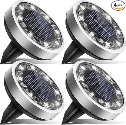 Solar Ground Lights, 4 Pack Flat Solar Lights Outdoor Waterproof, Bright LED Solar Disc Lights, 6000K Cool White Landscape Lighting for Outside Yard Garden Pathway Driveway Lawn