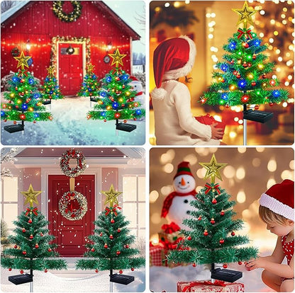 Upgraded Solar Outdoor Christmas Tree Lights Multicolor, 800mA Solar Powered Outdoor Lighted Xmas Tree Waterproof for Yard, Solar Christmas Tree Garden Decor with Constant & Flashing Modes for Pathway