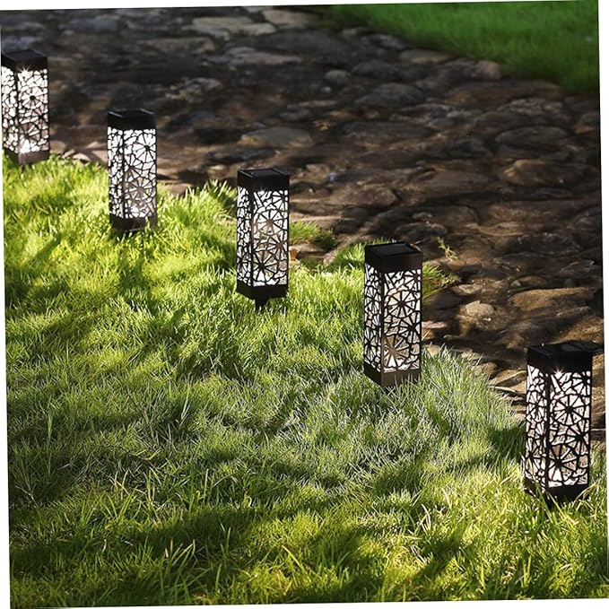 GANAZONO 2pcs Hollow Solar Ground Plug Lamp Outdoor Light for Garden Lawn Driveway with Warm White White Light