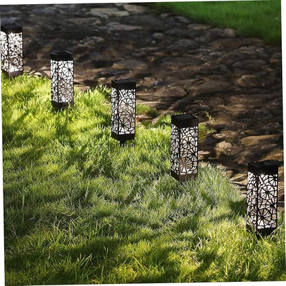 GANAZONO 2pcs Hollow Solar Ground Plug Lamp Outdoor Light for Garden Lawn Driveway with Warm White White Light