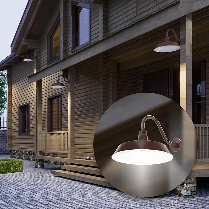17in. Architectural Bronze Outdoor Gooseneck Barn Light Fixture With 14.5 in. Long Extension Arm - Wall Sconce | Lumora