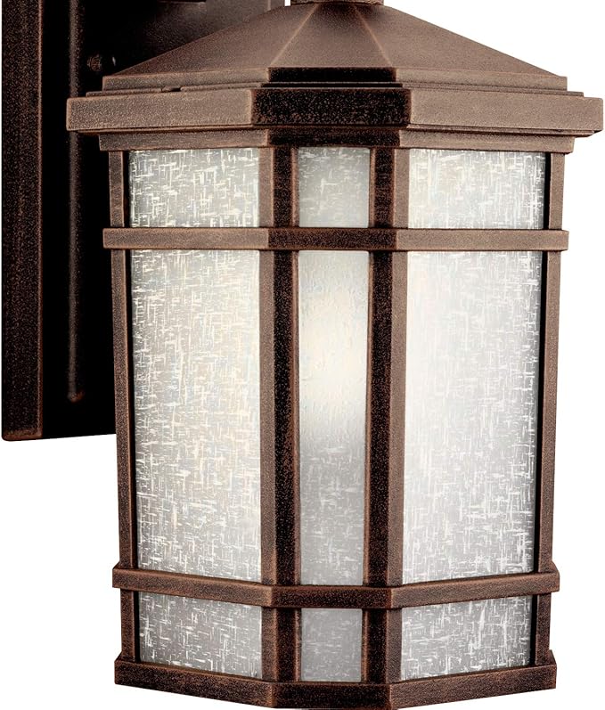 Kichler Cameron 10.75" 1 Light Outdoor Wall Light with Etched Linen Glass in Prairie Rock | Lumora