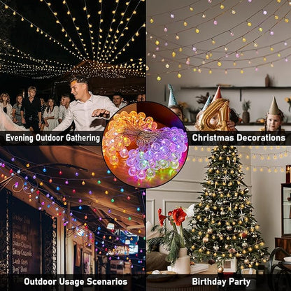 56FT Outdoor String Lights, 100 LED Patio Lights with Remote Control, Voice-Activated & Music Sync Mode, 16 Color-Changing Modes, Waterproof for Patio Garden Party Decor