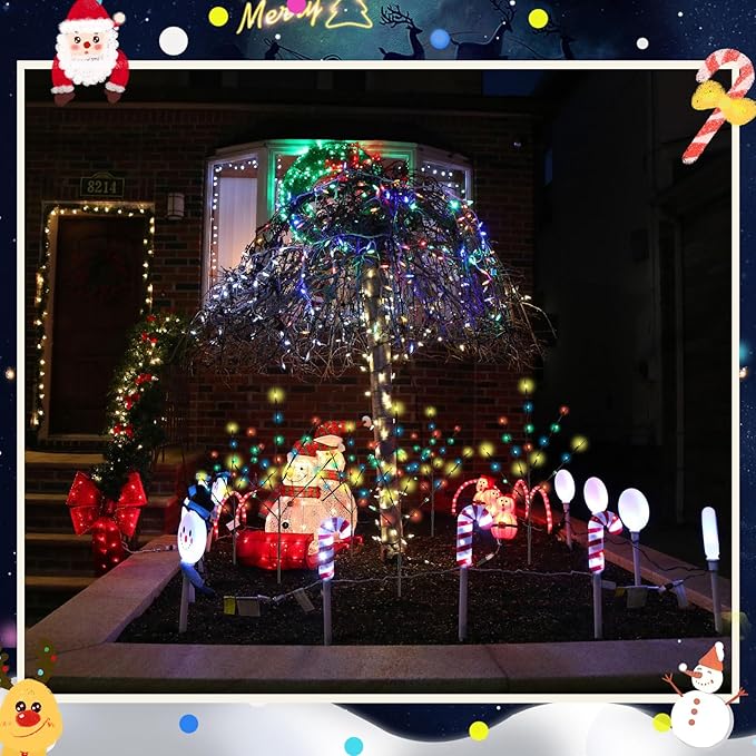 Saillong Set of 6 Solar Christmas Pathway Lights Christmas Decorations Outdoor 120 LED Waterproof Decorative Lights 8 Modes Multicolor Outside Decor for Xmas Party Yard Front Porch Door(Colorful)