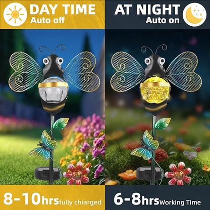 Solar Bee Garden Stakes Lights Outdoor Waterproof Metal Garden Stakes Decorative Bee Decor for Outside Yard Lawn Patio Decorations Whimsical Solar Lights Outdoor Housewarming Gardening Gifts for Women