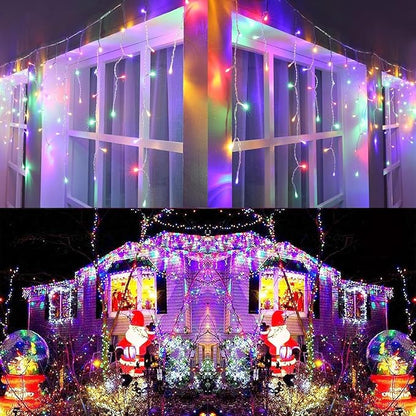 Joomer Christmas Icicle Lights - 66FT String Lights Outdoor Waterproof, 8 Modes Timer Connectable Plug-in String Light for Eaves, Roofs, Christmas Decorations (Multicolor, Non-Connectable)
