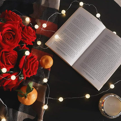 Globe String Lights for Bedroom, Decorative Lightning, Christmas Lights, Crystal Crackle Ball Lights 10Ft 30 LED Soft White Battery Operated Fairy Lights Perfect for Valentine's Day Decor