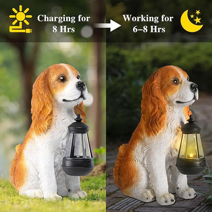 Afirst Dog Garden Statue - Outdoor Decor with Solar Lantern Valentine's Day Gift Lovely American Cocker Spaniel Figurine Patio Lawn Yard Art Ornaments Housewarming Gift
