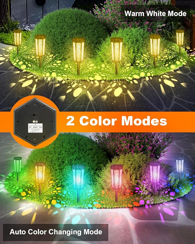 Colored Solar Powered Pathway Landscape Lights Outdoor Warm White & RGB Dusk to Dawn Waterproof for Garden Sideway Outside, Patio, Path, Yard, Walkway, Driveway, 2 Modes 4 Pack Accent Modern Design