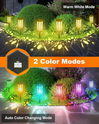 Colored Solar Powered Pathway Landscape Lights Outdoor Warm White & RGB Dusk to Dawn Waterproof for Garden Sideway Outside, Patio, Path, Yard, Walkway, Driveway, 2 Modes 6 Pack Accent Modern Design