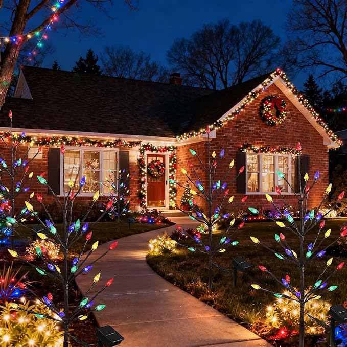 2 Packs Solar Holiday Lights, 80 LED Holiday Decorations Outdoor Solar Garden Lights, Waterproof Strawberry Pathway | Lumora