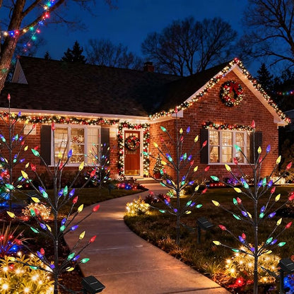 2 Packs Solar Holiday Lights, 80 LED Holiday Decorations Outdoor Solar Garden Lights, Waterproof Strawberry Pathway Lights for Decorating Yard Garden Patio Cemetery Grave - Xmas Gifts