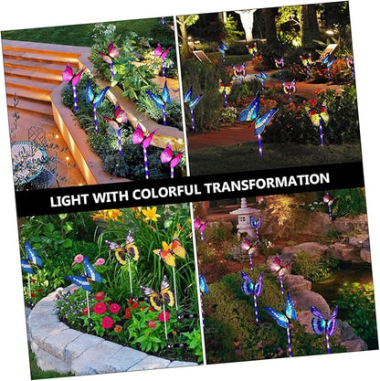 TOYANDONA 3pcs LED Solar Color Changing Butterfly Garden Lights Set Waterproof Outdoor Decorative Solar Pathway Lamps for Lawn and Backyard
