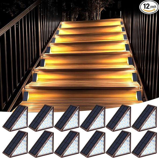 Solar Step Lights for Outside Waterproof IP67, Outdoor Stair Lights 12 Pack, Solar Stair Lights Outdoor LED Outdoor Step Lights Decor for Deck, Front Step, Patio, Garden Step