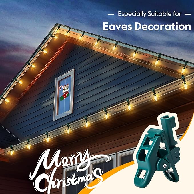 2PACK C9 LED Christmas Lights with 100 Spring Clips, Total 100ft 100 LED Waterproof - Outdoor Security Flood Light | Lumora