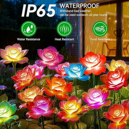 KOOPER 6 Pack Solar Lights Outdoor Garden Decor, 7 Color Changing Solar Flowers Outdoor Waterproof with 30 Bigger & Realistic Rose, Enlarged Size Panel for Patio Yard Garden Cemetery Decoration, Gifts