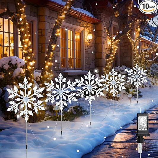 Brightown Snowflake Lights Outdoor, 10 Large Snowflake Christmas Pathway Lights, Christmas Decorations Outside Yard Sidewalk Walkway Driveway Marker Stake, White