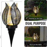 Solar Garden Lights Waterproof Decorations,Crackle Globe Glass,Metal Palm Leaf Solar Lights for Outdoor Decor On | Lumora