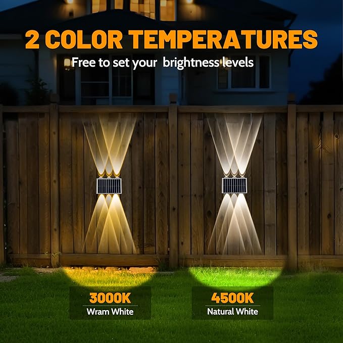 6 Pack Solar Fence Lights Outdoor, 6 LED Warm White (100 Lumens Each) Waterproof Wall Lights for Yard Garden Pathway Patio, Auto On/Off, IP65, Easy Install – No Wire Needed (6 Pack)