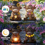Retisee 2 Pcs Solar Highland Cow Garden Statues Resin Garden Highland Cow Statues with Flower LED Lights Outdoor | Lumora