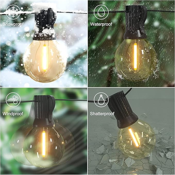 Abeja Outdoor String Lights, 25Ft G40 Globe LED Patio Lights with 27 Edison Plastic Bulbs(2 Spare), Hanging Patio | Lumora