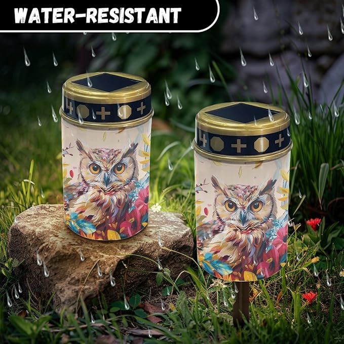 Owl Floral Outdoor Solar Pathway Lights,Warm White LED Lantern Garden Lights Solar Powered Walkway Lights Waterproof Landscape Decoration Lighting for Yard Patio Driveway Table