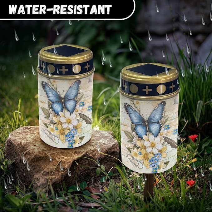 Butterfly Flower Solar Stake Lights, Outdoor Garden Lights,Cemetery Decorations for Grave,Memorial Gifts for Mother,Yard Lawn Garden Patio Christmas Decor