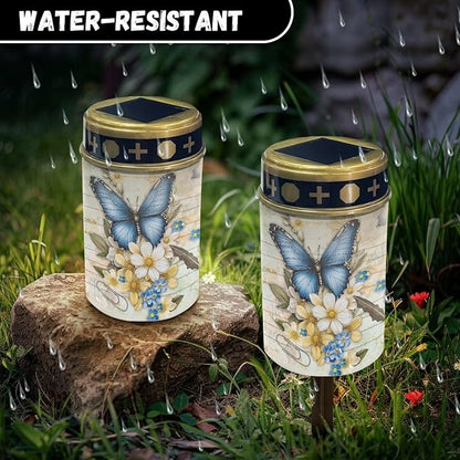 Butterfly Flower Solar Stake Lights, Outdoor Garden Lights,Cemetery Decorations for Grave,Memorial Gifts for Mother,Yard Lawn Garden Patio Christmas Decor