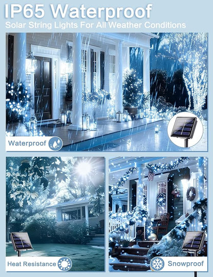 Solar String Lights Outdoor, Upgraded 2-Pack 80FT 200 LED Solar Twinkle Light for Outside, Waterproof Silver Wire 8 Modes Solar Fairy Lights for Garden Patio Tree Christmas Party Wedding (Cool White)