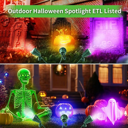 LED Christmas Spotlight Outdoor Plug in, 800LM Waterproof Flood Lights with 5 Extra Lenses (Red Green Blue Purple Orange), 5000K Landscape Light for Yard, Flag, Holiday Decor, ETL Listed, 2 Pack