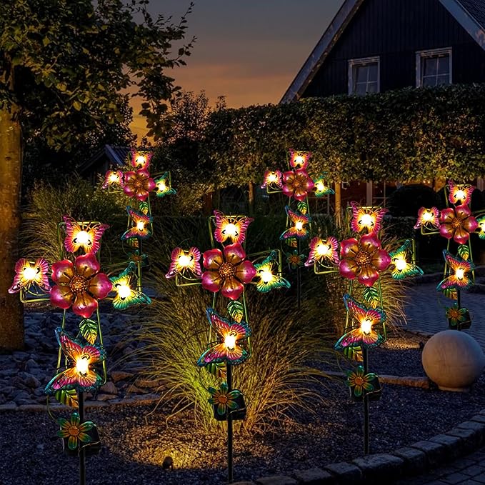 1 Pack Solar Butterfly Stake Lights& 4 Pack Solar Pathway Lights, Gardening Gifts for Women, Solar Garden Decor for | Lumora