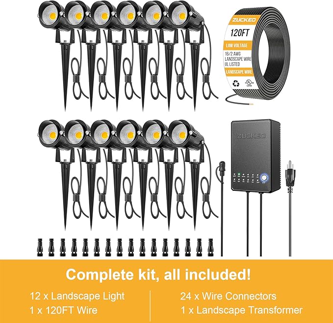 ZUCKEO All-in-One Low Voltage Landscape Lighting Kit, 5W LED Landscape Lights with Transformer, 120FT Wire and | Lumora