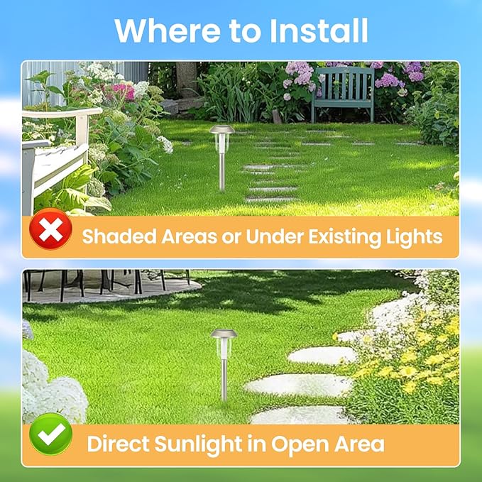 Solar Pathway Lights Outdoor, 8 Pack Solar Powered Garden Lights, 3000K Warm White LED, Waterproof Walkway Decor Landscape Lighting, Auto On/Off, Outdoor Path Light for Garden, Yard, Driveway, Lawn