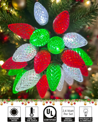 25Ft LED Red White and Green Christmas Lights Outdoor, C9 Vintage Christmas Lights with 25 LED Red Green White String Light, Plug in Strawberry Light for Indoor Outside Roofline Xmas Tree Decor