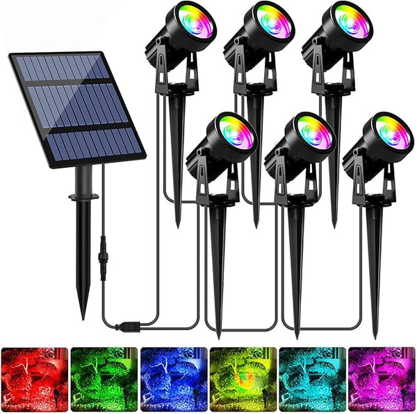 T-SUNUS RGB Solar Spot Lights Christmas Outdoor 6-in-1, Color Changing Landscape Spotlights Pond Lighting | Lumora