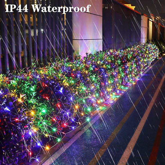 510 LED Christmas Net Lights, 28ft x 5ft Mesh Lights Outdoor Clear Wire 8 modes, Waterproof Connectable String Lights Plug in for Xmas Tree Bushes Garden Holiday Party Decorations - Multicolor