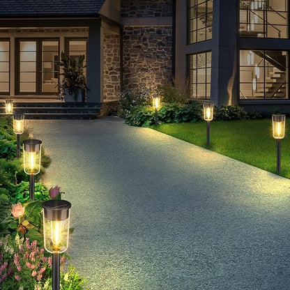2 Pack Solar Lights with Plant Stand + 8 Pack Solar Pathway Lights Outdoor