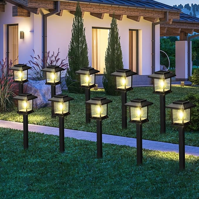 20 Pack Solar Pathway Outdoor Lights Waterproof IP55 House Shape Solar Walkway Garden LED Lights Decoration for Yard Patio Landscape Outside Lawn Driveway