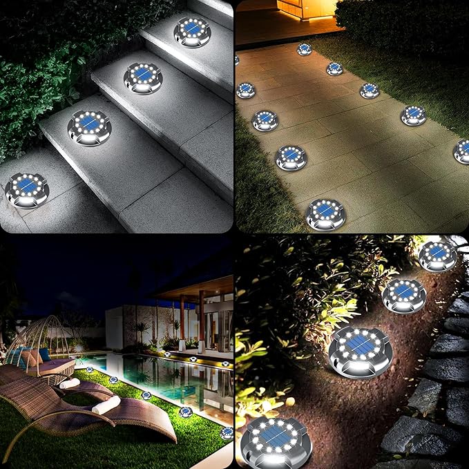 Solar Pathway Lights Outdoor 12 Packs, Bright White 16 LEDs Solar Ground Lights Walkway Lights with Side Light | Lumora