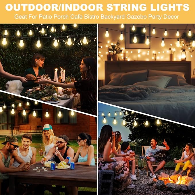 100FT LED Outdoor String Lights with 50+3 Shatterproof Bulbs(Gourd Shape), IP44 Waterproof, Commercial Grade Patio | Lumora