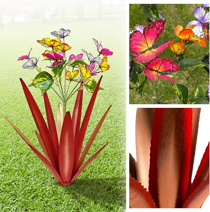 TOMBABY Garden Outdoor Butterfly Enlarge Thickened Wind Resistant Metal Agave Garden Art Metal Plant Country | Lumora