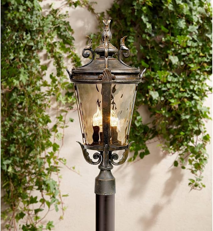 John Timberland Marseille Traditional Outdoor Post Light with Flat Base Pole Veranda Bronze 99 3/4" Champagne | Lumora