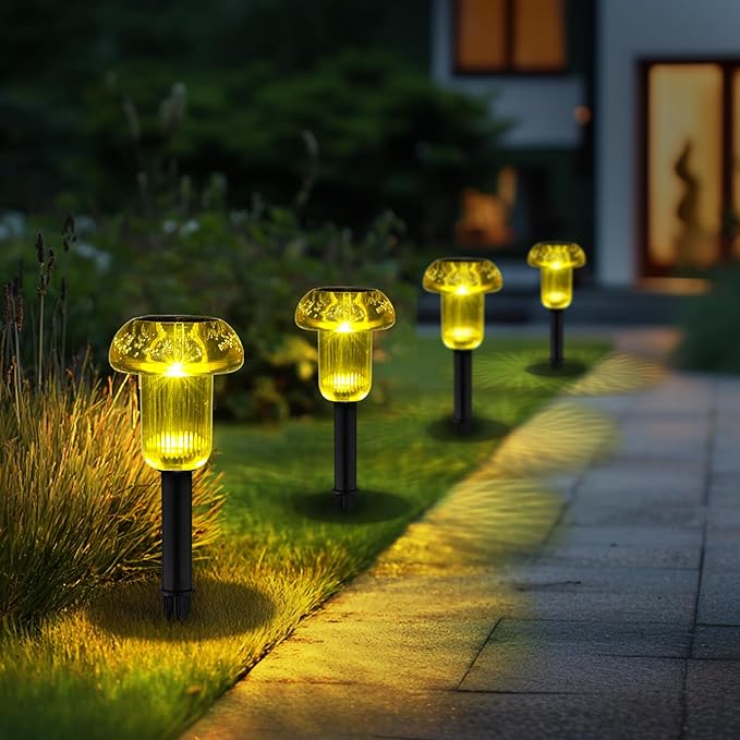 Easter Solar Pathway Lights Outdoor Decorative 4 Pack, Yellow LED Mushroom Solar Lights Outdoor Waterproof Solar | Lumora